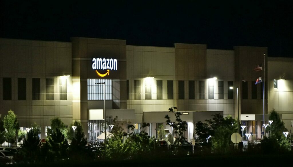 amazon concrete building during night time